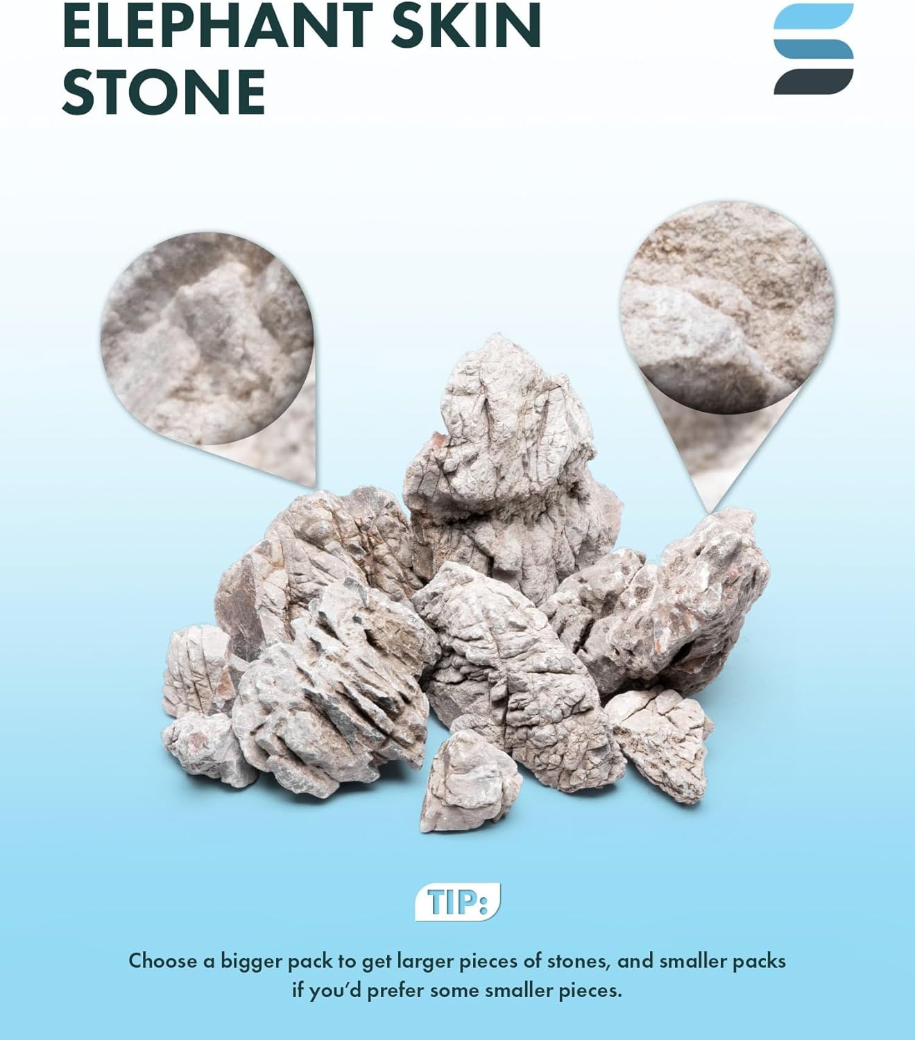 SubstrateSource Natural Aquarium Stones - Light Brown with Gray, Dimples & Craters, Decorative Aquascaping Rocks, Epiphytic Plants, Shrimp, Betta Fish Tank & Reptile Enclosure - Elephant Skin, 20 LB