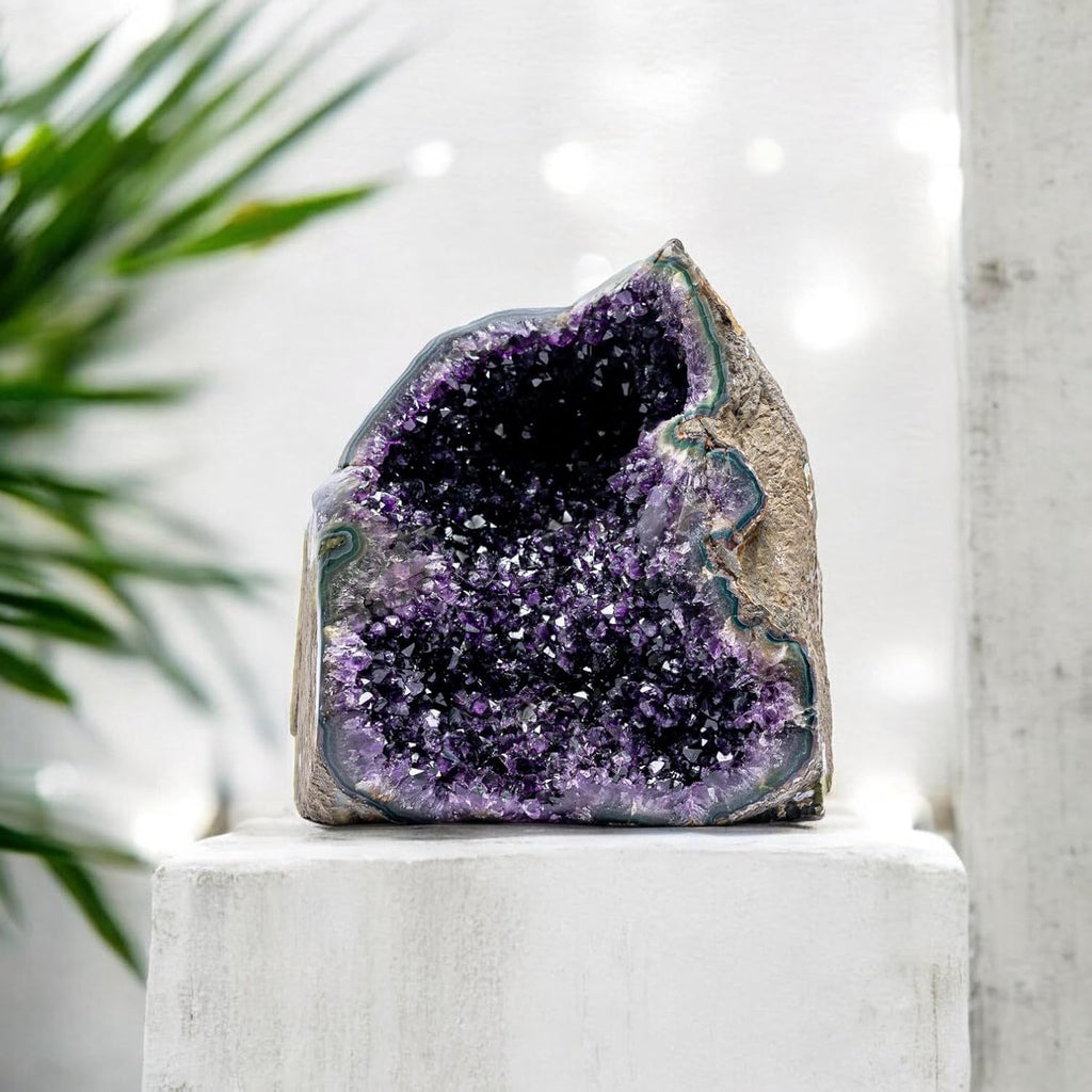 Natural Amethyst (3 lb to 4 lb) - 4.5" to 7.5" Height - Crystal Clusters Stone from Uruguay Raw Geode Quartz - Deep Purple Color