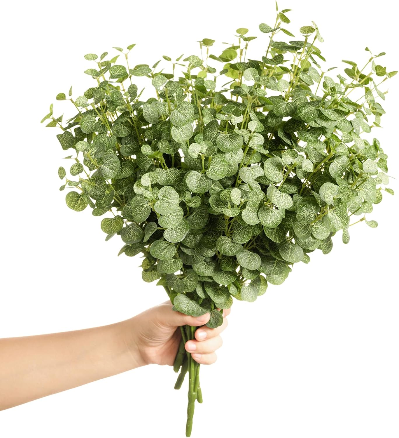 Ling's Moment Artificial Plants Eucalyptus Branches, 4Pcs 17.9" Tall Fake Greenery Filler Decor w/Stems, Realistic Texture Money Plant Leaves Decor for Room/Office, Wedding Bouquets/Table Centerpieces
