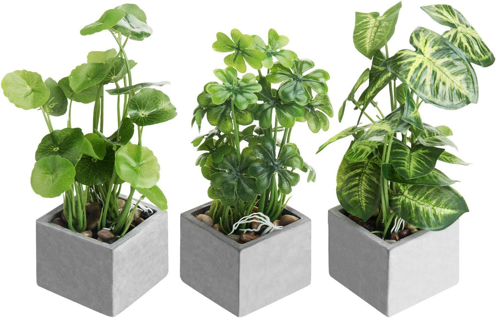 MyGift Artificial Plants Indoor, Set of 3 Small Fake Potted Plants, Faux House Plant for Home Decor
