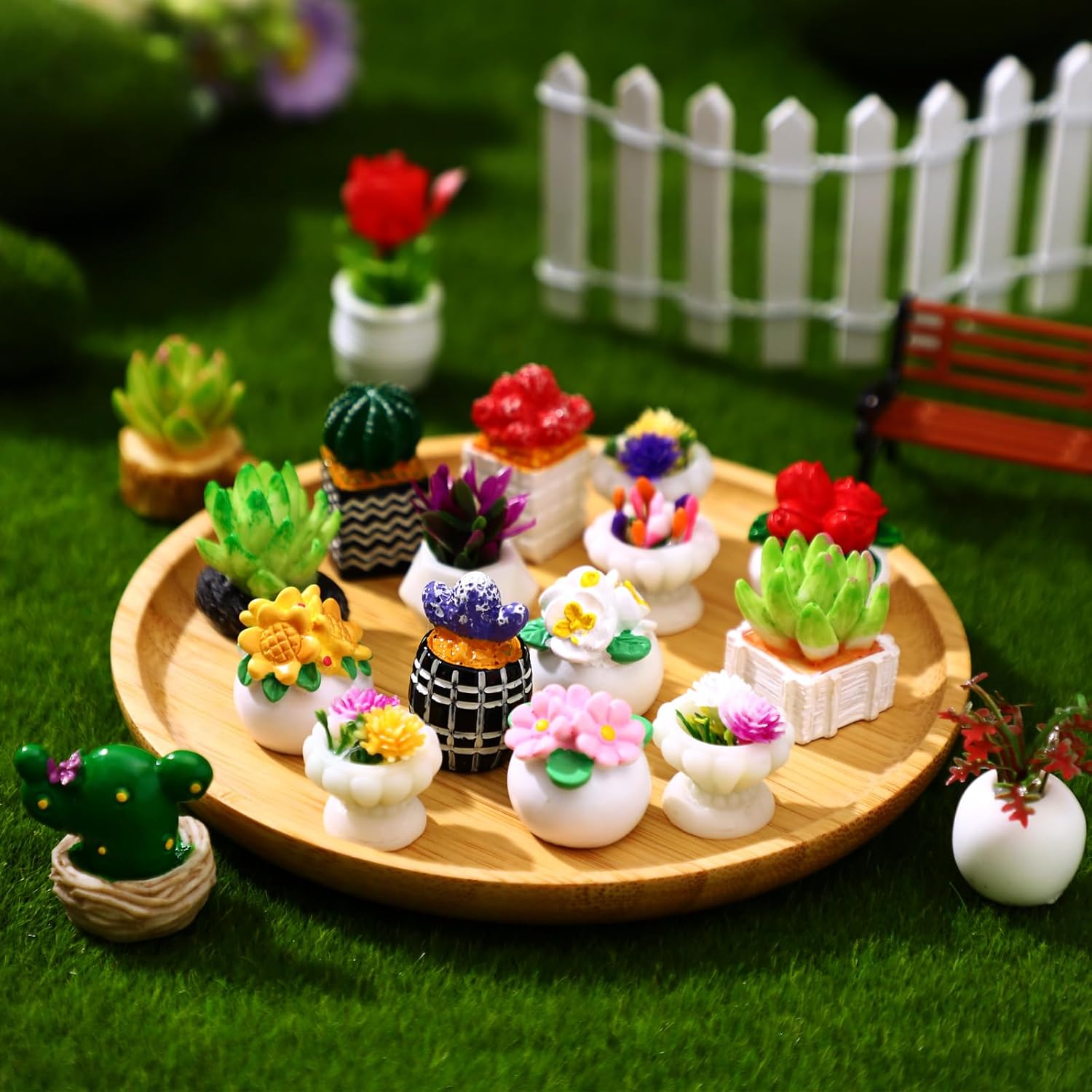 30 Pcs Miniature Dollhouse Plants Accessories Mini Artificial Potted Flower Tiny Resin Greenery Cactus Figurines for Doll House Gift DIY Garden Bonsai Micro Landscape Decoration(Plants)
