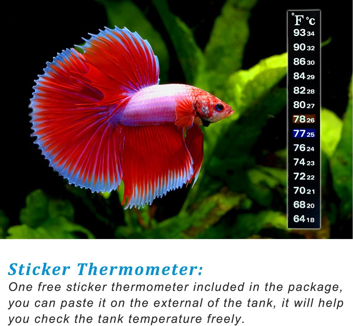 PULACO 300Watt Aquarium Heater for 40-50 Gallon Fish Tank, Adjustable Submersible Heater Thermostat with Thermometer Strip and Suction Cup