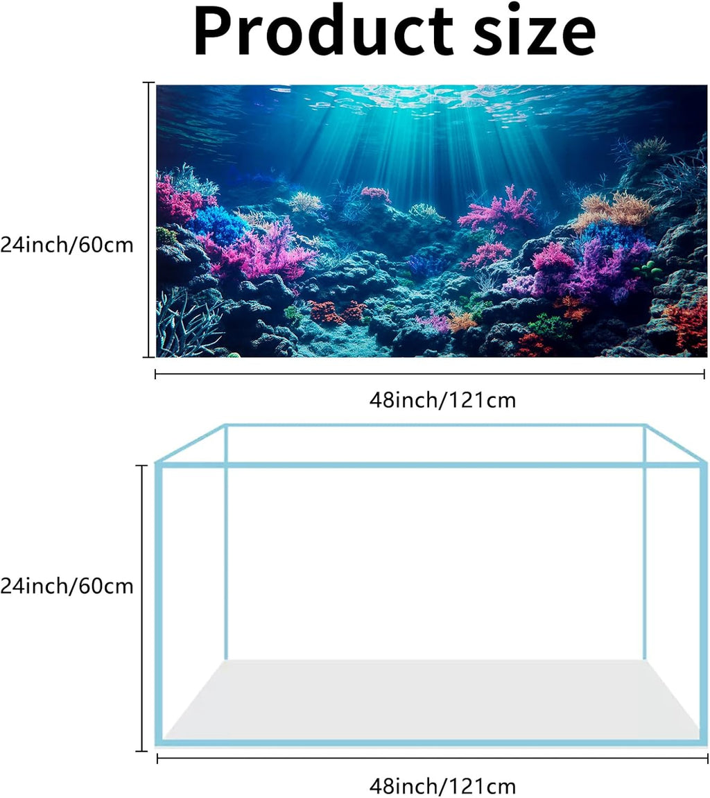 COMSUN 3 Pack Aquarium Background, 48x24 inches Polyester Aquarium Background, Cloth Fish Tank Background, Undersea Corals Sunshines & Rock Aquatic Plants