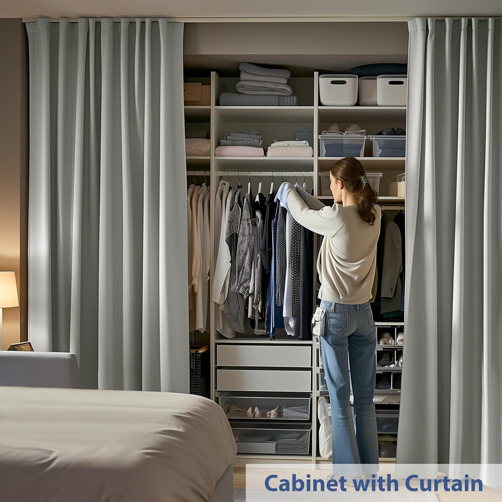 Room Divider Ceiling Mounted Curtains Track Sets Extra Wide Blackout Curtain Flexible Tracks for Bedroom Privacy Partition Separator, 1 Panel Light Grey Drape and White Rail, W12.5 x H7ft