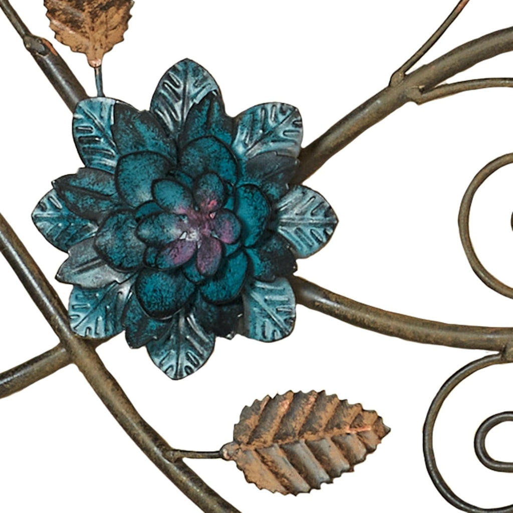 Touch of Class Samar Floral Metal Wall Art | Golden Bronze, Purple, Navy Blue, Green Botanical Hanging Decor for Bedroom, Living Room, Bathroom, Entryway, Hallway