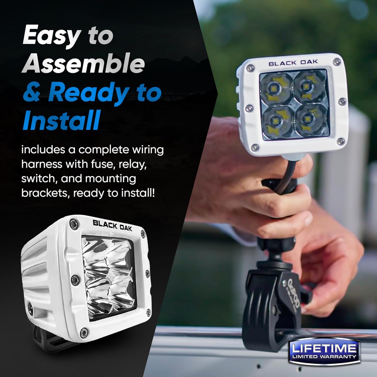 Black Oak LED Pro Series 3.0 Marine 2 Inch POD Light: Flood 40W CREE XM-L2 (1 Pack), Includes Brackets and Wiring Harness, Waterproof Lighting for Offroad Trucks, ATV, UTV, Boats