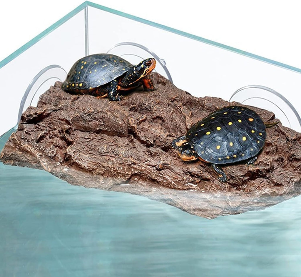 Turtle Basking Platform,Fish Tank Aquarium Tortoise Climbing Platform with 3 pcs Suction Cups,Float Resting Terrace for Frogs, Terrapins(Artificial Bark,Rock) (Brown)