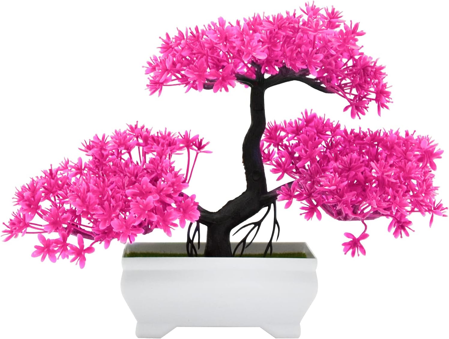 Mini Artificial Bonsai Tree Plants with Plastic Cement Pots for Home Office Décor(Pink)
