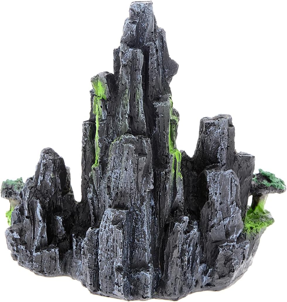 Aquarium Rock Mountain Decoration, Resin Fish Tank Ornament with Realistic Rock Design, Beta Fish Cichlids & Shrimp Hideout Play, for 5 to 20 Gallons Aquarium Landscape Decor (3.5 x 6.2 x 6.1in)
