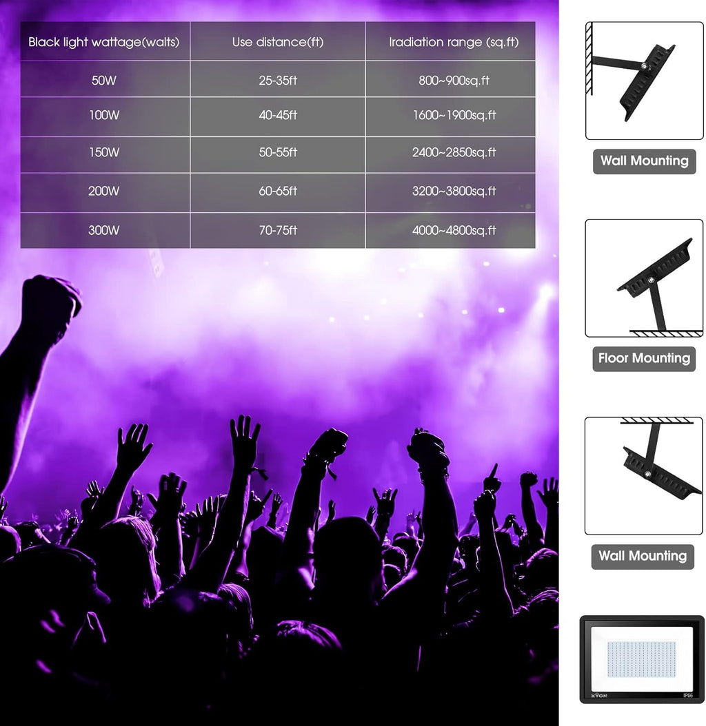4 Pack 240W LED Black Light,Black Flood Light Outdoor with Plug and Switch, IP66 Waterproof Blacklight Flood Light Neon Glow for Glow Party, Halloween, Fluorescent Poster, Body Paint, Aquarium