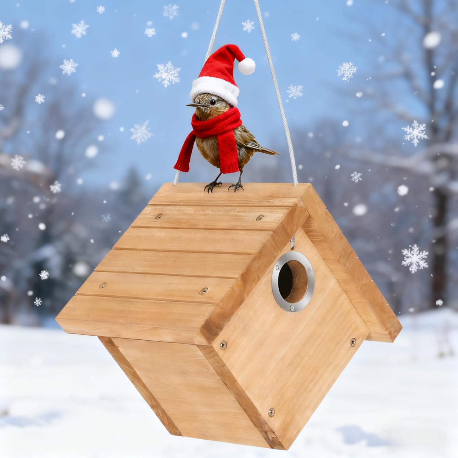 Gtongoko 1-1/8" Entrance Hole Wren House, Hanging Wren Bird Houses for Outside for Nesting with Metal Guar Bird Nest with Air Vents, Clean Door for Wildbird Watching 1 Pack