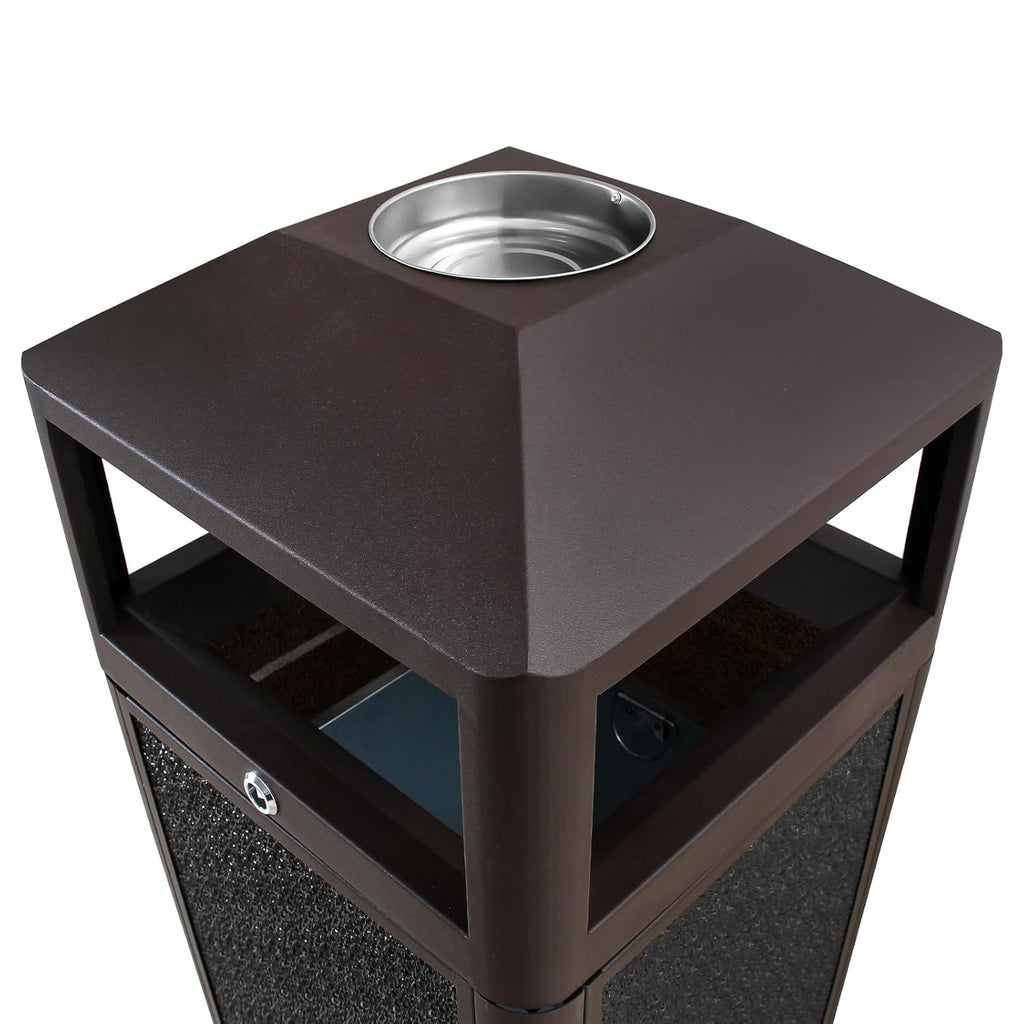 Commercial Square Receptacle Garbage Can with Dome Lid, W/Stylish Panels,Coffee, 15 Gallon