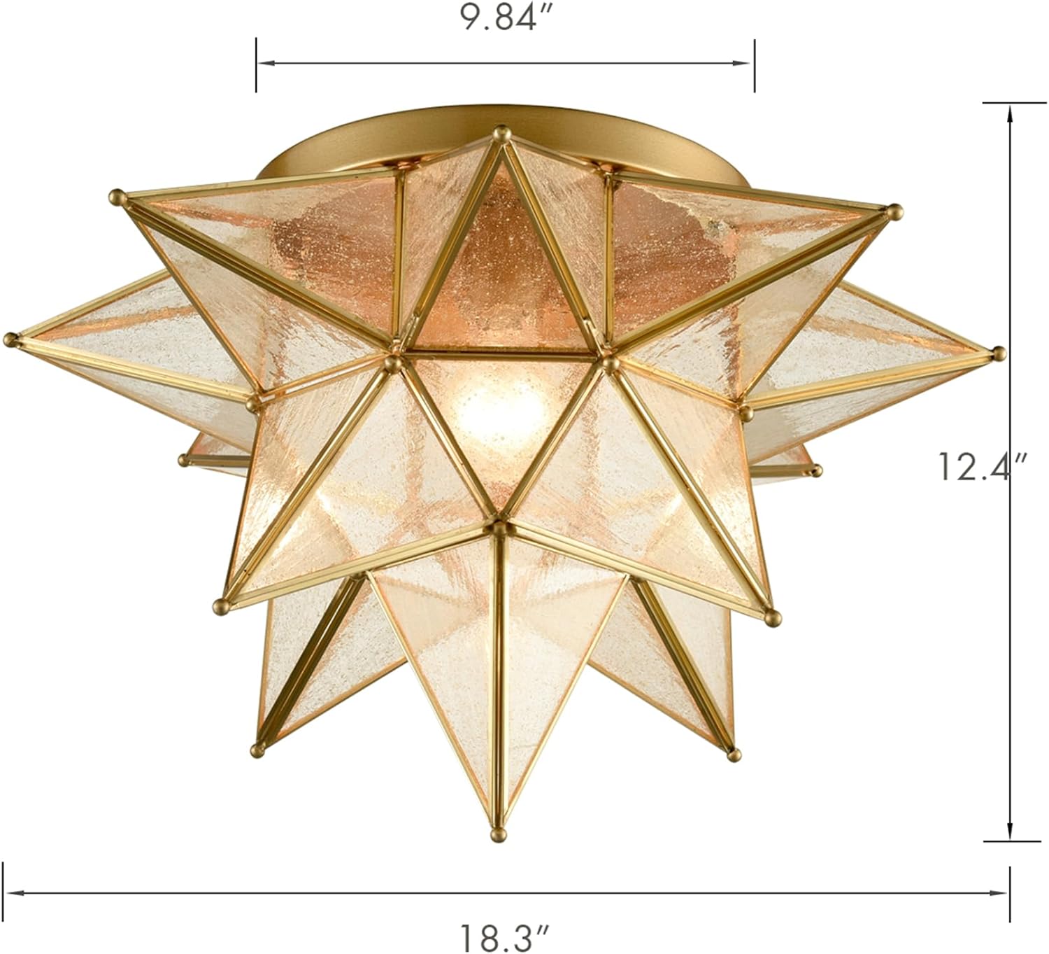 DAYCENT Gold Moravian Star Ceiling Light Fixture Modern Moroccan Seeded Glass Brass Flush Mount Ceiling Lights for Hallway Bedroom Kitchen, 18 Inches