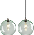 Light Green Glass Pendant Lights Kitchen Island Globe Pendant Light Fixtures Modern Pendant Lighting for Bedroom Living Dining Room Light Fixture (9.84 in, 2 Pack)