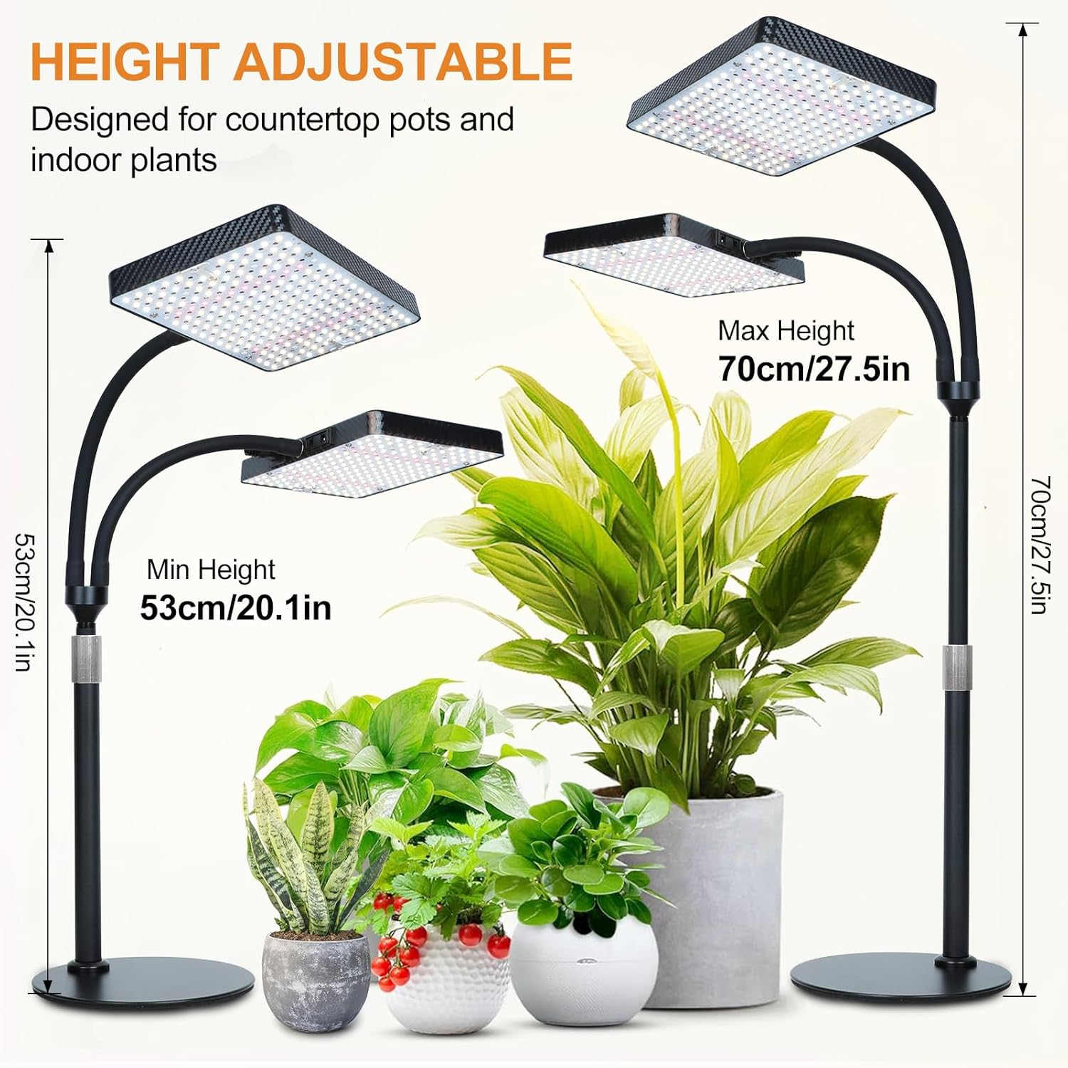 FECiDA 2-Head 50W Desk Grow Light, Tabletop Grow Lights for Indoor Plants Full Spectrum, 4/8/12/16/20 Hr Timer Bonsai Houseplants Grow Lamp, 16"-24" Height Adjustable