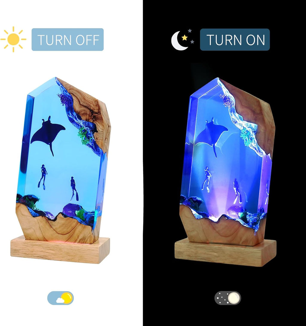 Epoxy Resin Lamp, Ocean Night Light,Artistry Home Decor Bedside Nightlight, Unique Resin Lighting, Nightstand Decorations for Bedroom, Suitable for Holidays(A Devilfish)