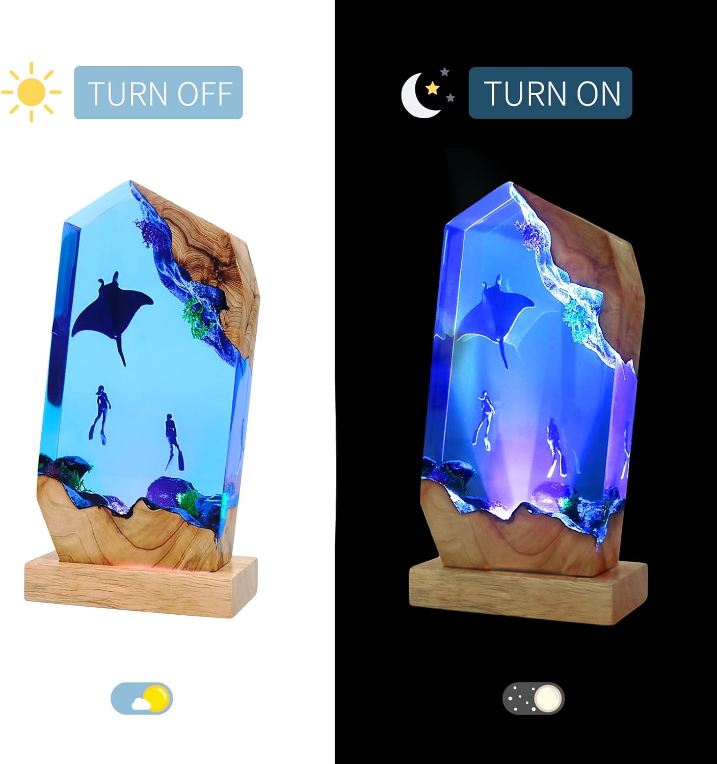 Epoxy Resin Lamp, Ocean Night Light,Artistry Home Decor Bedside Nightlight, Unique Resin Lighting, Nightstand Decorations for Bedroom, Suitable for Holidays(A Devilfish)