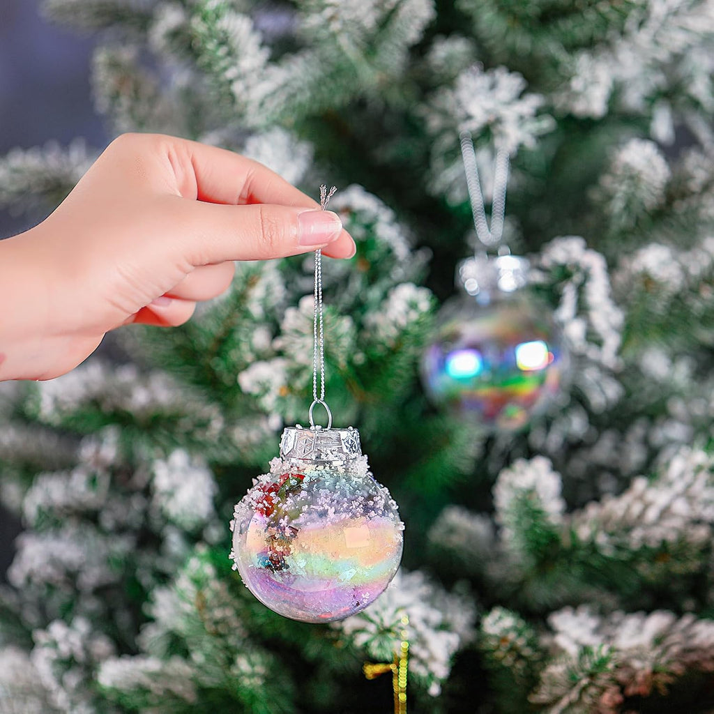 Funtery 50 Pcs Christmas Iridescent Clear Ornaments Balls Iridescent Christmas Balls for Tree Crafts Fillable Transparent DIY Hanging 2.5 Inch Rainbow Ball for Holiday Decor (Iridescence Style)