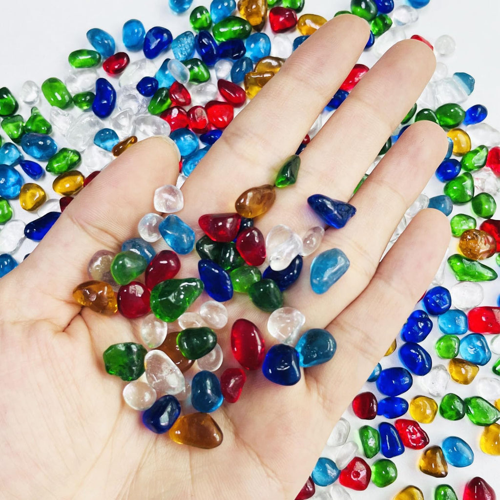 Glass Stones, 0.85LB/385g Aquarium Gravel Rocks, Mixed Color Aquarium Pebbles for Fish Tank, Sea Glass Rocks for Vase Filler Craft
