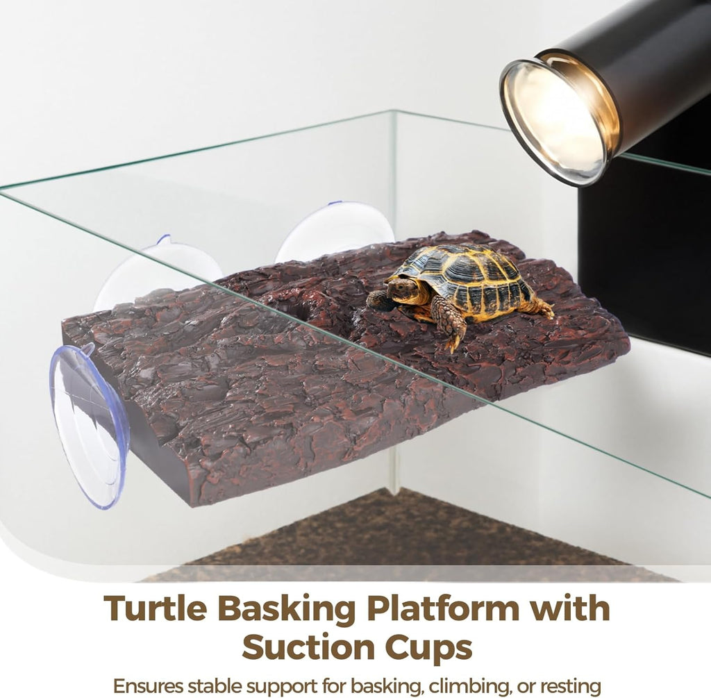 2 PCS Turtle Basking Platform, Resin Tortoise Climbing Dock with Suction Cups for Fish Tank Aquarium, Floating Resting Terrace for Frogs, Amphibians, Lizards
