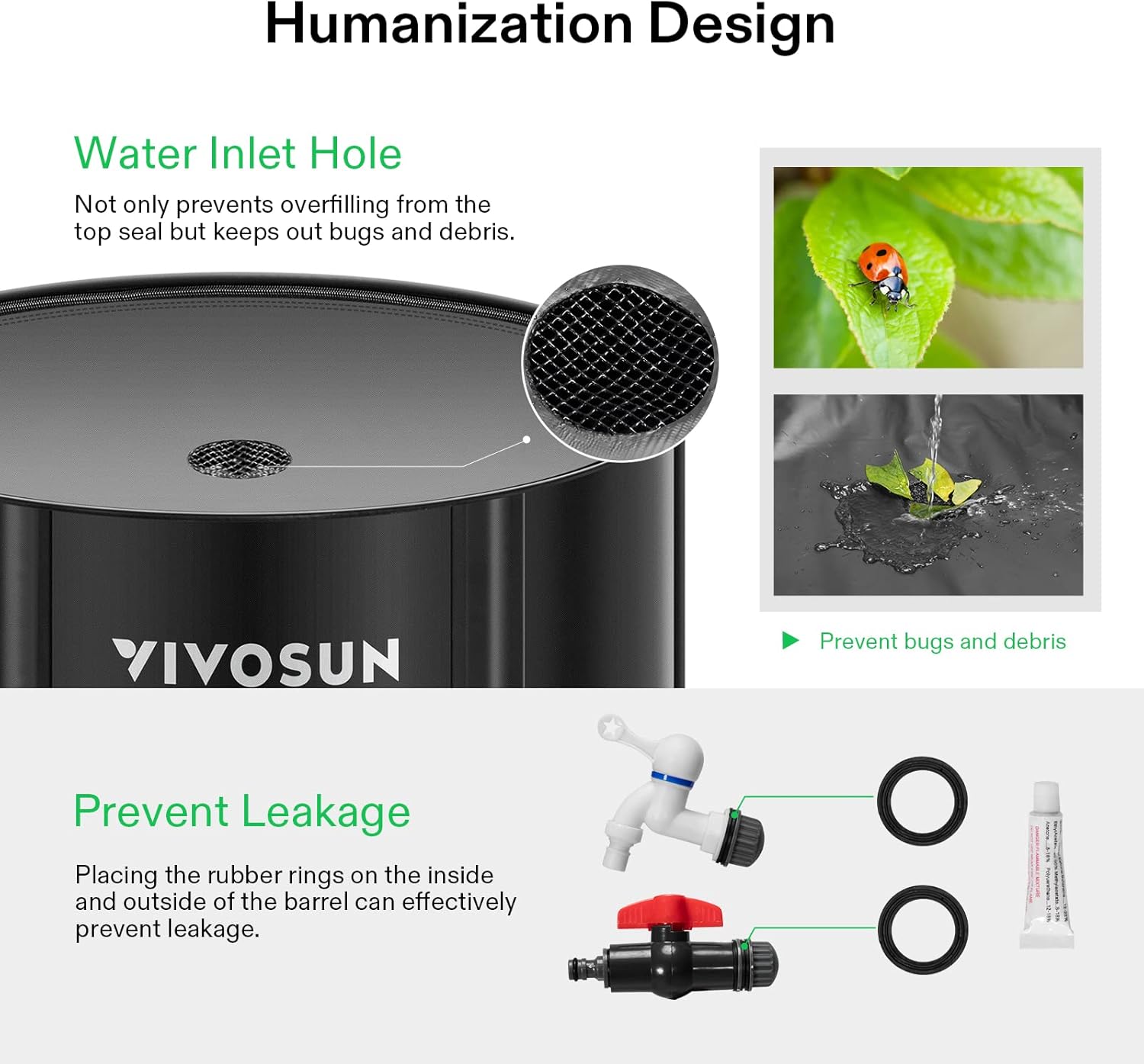 VIVOSUN Collapsible Rain Barrel, 132 Gallon Water Storage Tank with 1000D Oxford Cloth, Portable Rain Collection System Includes Two Spigots and Overflow Kit, Black