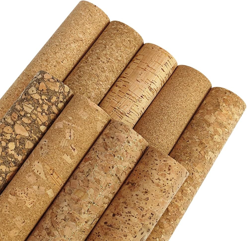 9 Pcs Soft Natural Texture Cork Faux Leather Sheets A4 Size Thin Real Cork DIY Crafts Fabric for Earrings Handbags Wallets Handicraft Accessories