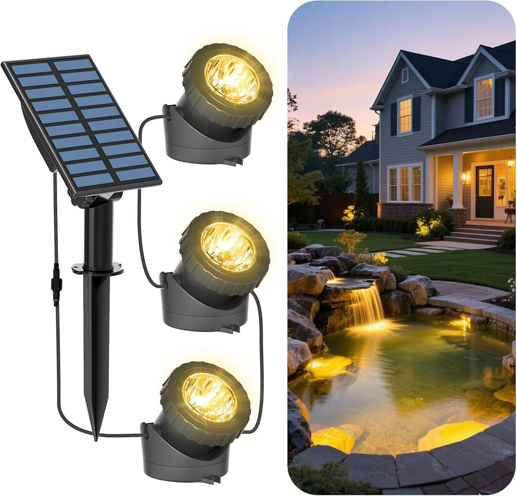 T-SUN Solar Pond Lights, 3-in-1 Warm White LED Submersible Light with 2 Light Modes, IP68 Waterproof Floating Underwater Lights for Outdoor Ponds, Garden Fountain, Decorative Aquascape