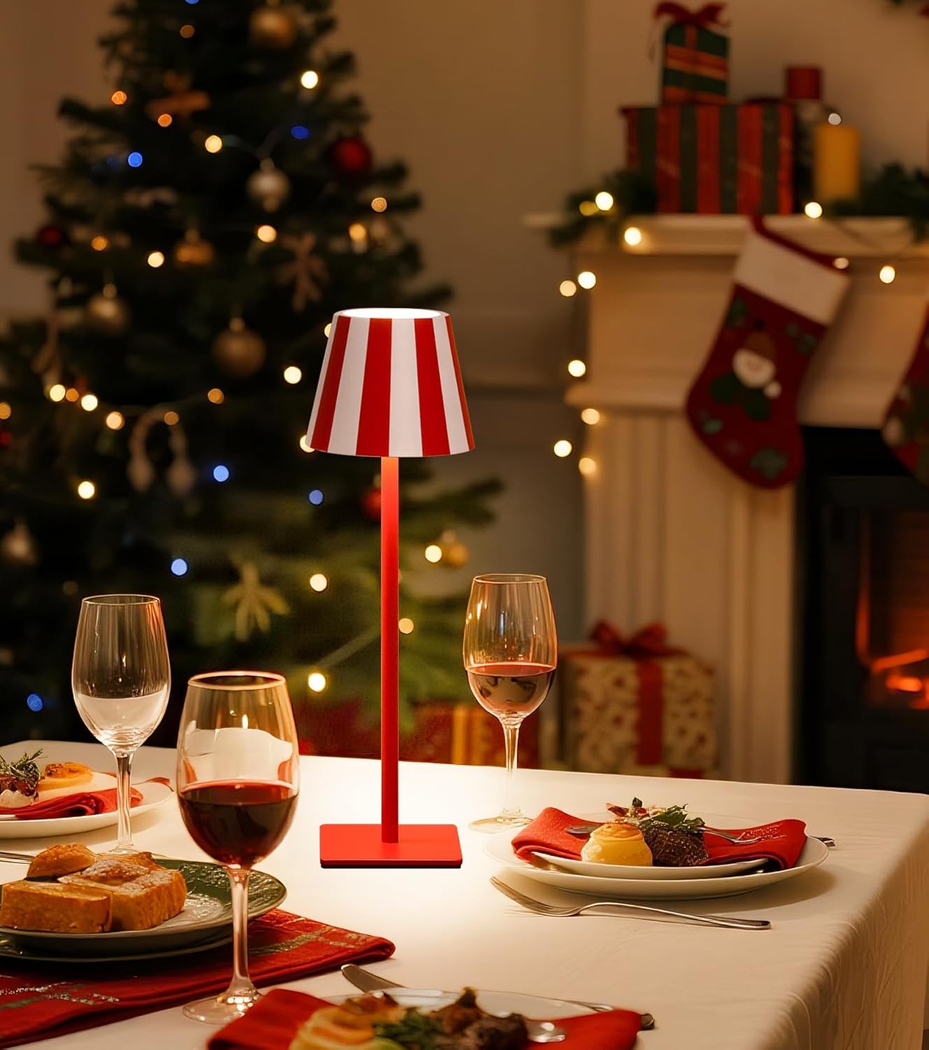 UME 3 Pack Cordless Table Lamp, Battery Operated Lamp - Portable Waterproof Rechargeable Table Lamp w/ 3 Color Temps & Stepless Dimming for Dinner, Desk, Cafe, Outdoor (Christmas Red)