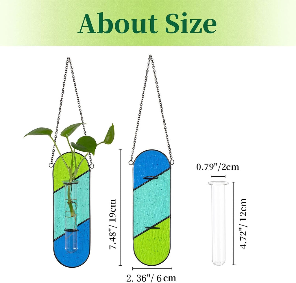 Hewory Stained Glass Plant Propagation Hanging 2 Pcs Propagation Station Planters for Window Decor - Unique Hydroponic Propagated Plant Holders for Kitchen Gifts for Mom