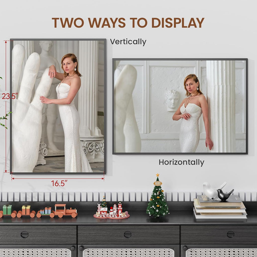 Heimlove 17x24 Metal Picture Frame,Black Aluminum Wall Gallery Poster Puzzles Artwork frames-Real Tempered Glass,Mounting Horizontally or Vertically Decor for Wall-1Pack