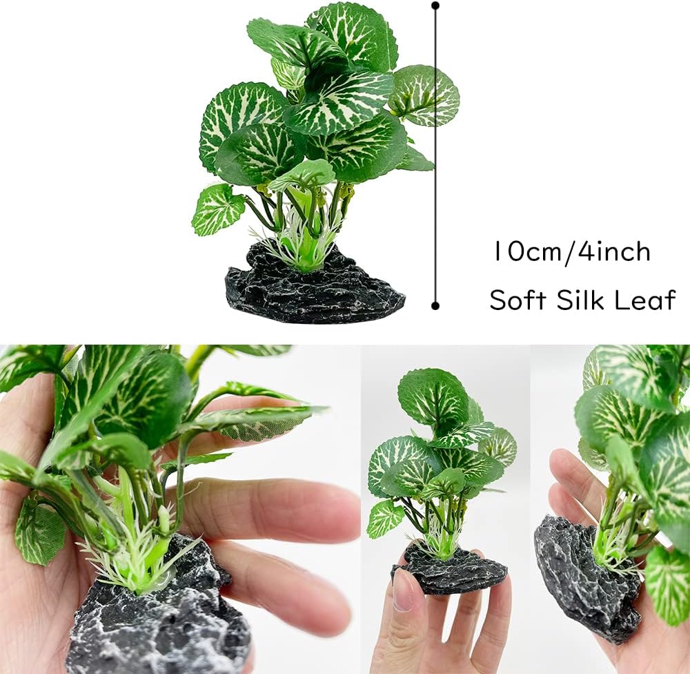 Smoothedo-Pets Aquarium Plants Betta Fish Tank Decorations 4inch/2pcs Soft Silk Artificial Plant Goldfish Waterscape Fish Hides Snake Tank/Reptiles Plants(A-2pcs Set/Green)