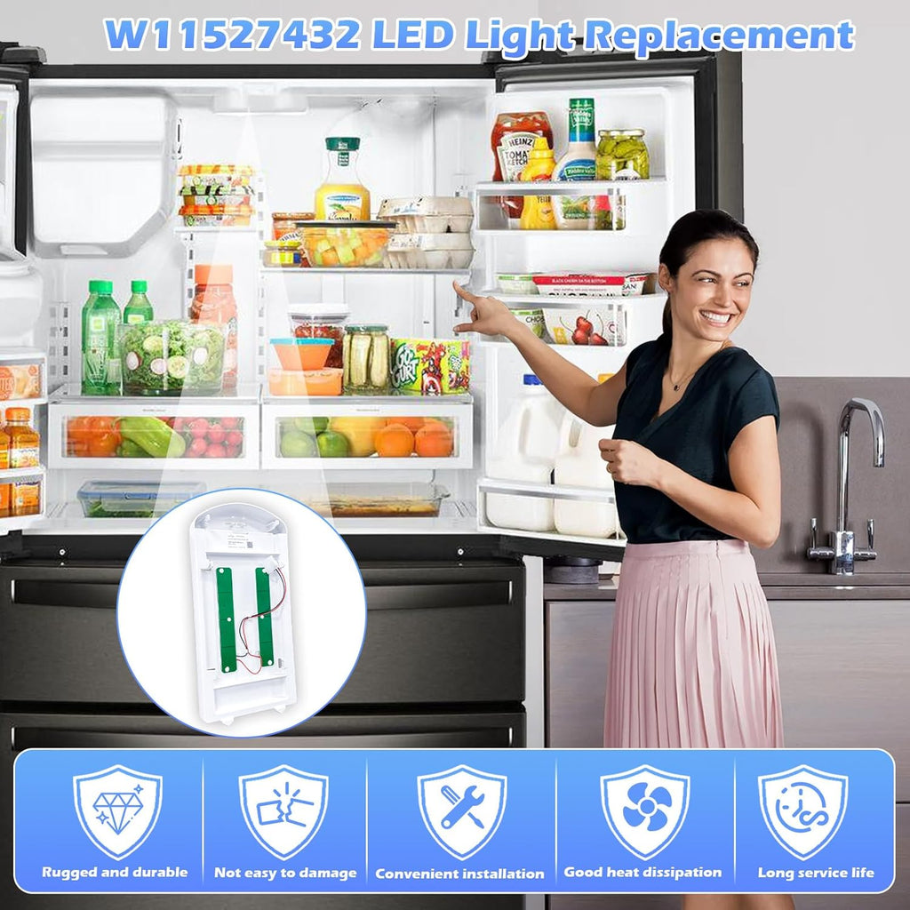 W11527432 Refrigerator LED Light Assy Module Replace W11387579 W11333374 W11042554 W11101384 W11245960 Fits for Whirlpool Maytag Amana Refrigerator LED Light Replacement WRF555SDFZ09 WRX735SDHZ02