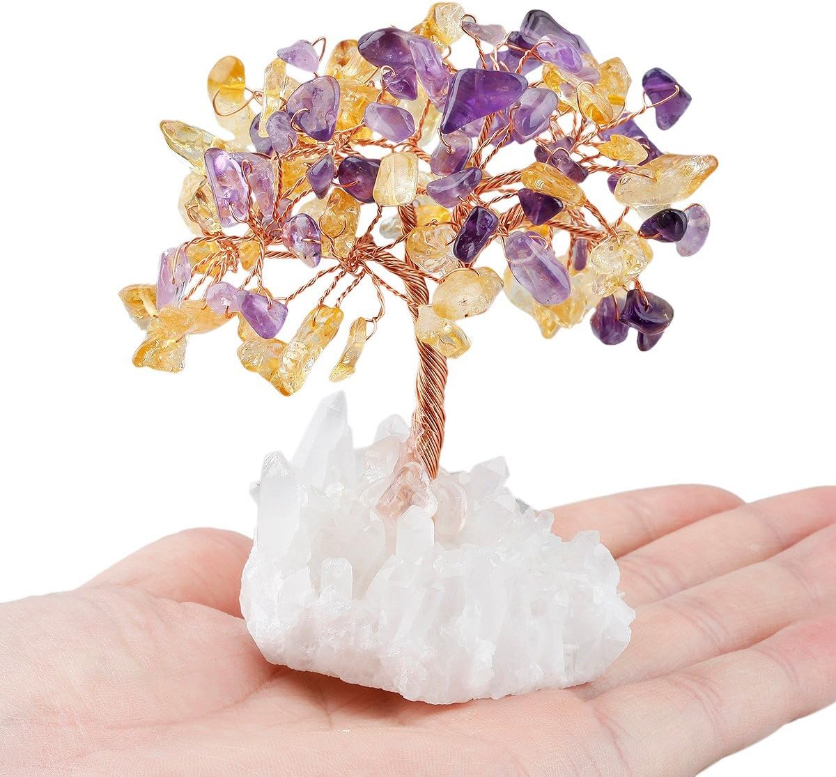 mookaitedecor Amethyst & Citrine Crystal Tree, Quartz Cluster Rock Crystal Base Bonsai Money Tree for Wealth and Luck