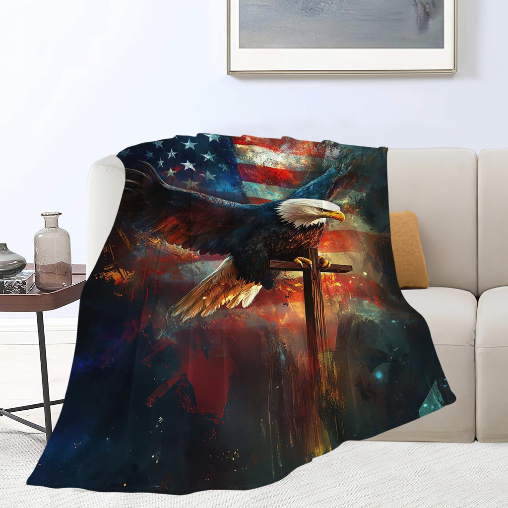 Bald Eagle Blanket American Flag Eagle Throw Blanket Gifts for Men Women Boys Girls Kids Adults Super Soft Cozy Plush Fluffy Fuzzy Fleece Blanket Home Decor 50''X60''