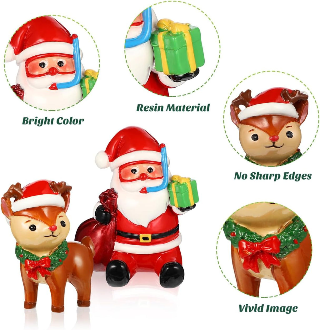 POPETPOP 2Pcs Christmas Aquarium Decorations- Resin Fish Tank Decoration Santa Claus Reindeer Micro Landscape Ornaments for Holiday Fish Tank Supplies Table Decor