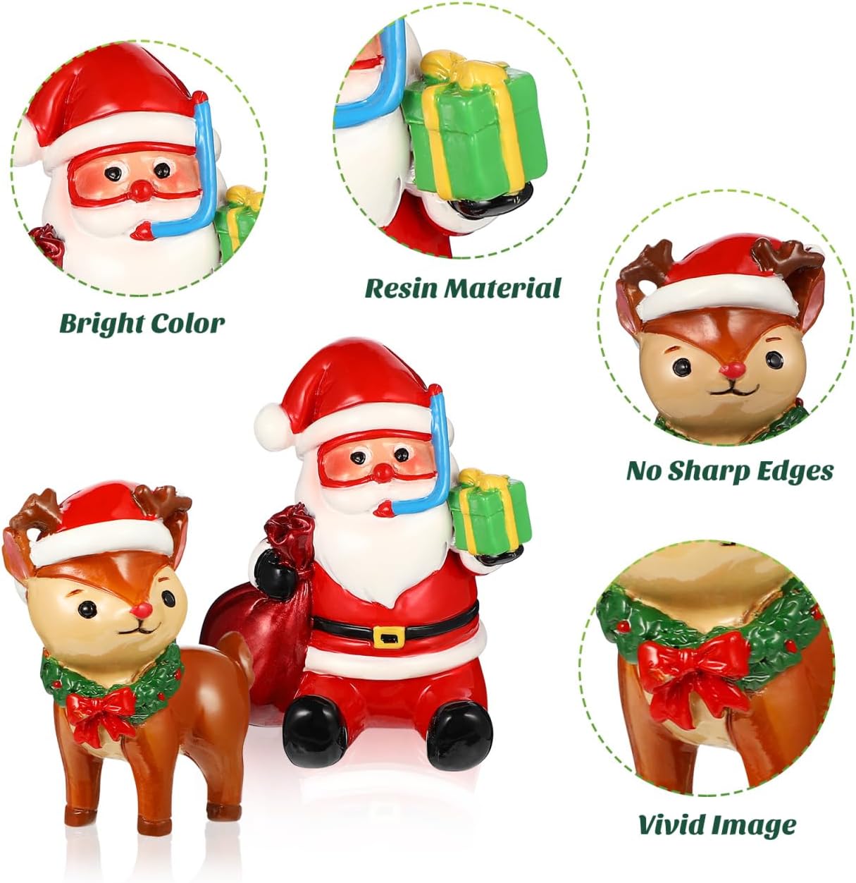POPETPOP 2Pcs Christmas Aquarium Decorations- Resin Fish Tank Decoration Santa Claus Reindeer Micro Landscape Ornaments for Holiday Fish Tank Supplies Table Decor
