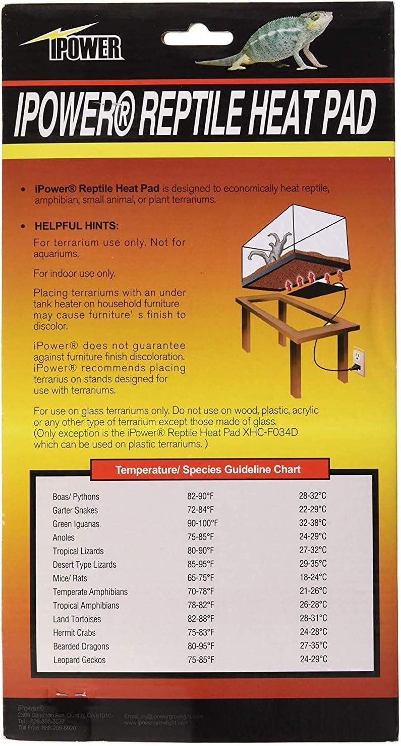 iPower 6x8 Inch Reptile Heat Pad Under Tank Heater, Energy-Efficient & Waterproof Design Terrarium Warmer Mat for Turtles, Lizards, Snakes, 2 Pack