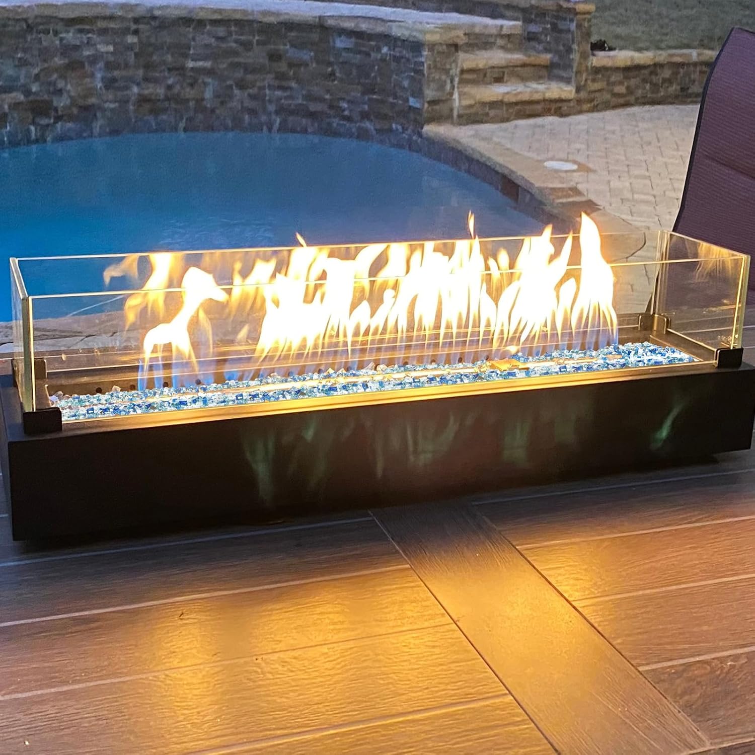 20 lbs Fire Glass for Propane Fire Pit, 1/2 Inch Fire Pit Glass Rocks for Gas Fireplace, Reflective Glass Rocks for Fire Pit Table, Blend of Cobalt Blue, Caribbean Blue and Platinum