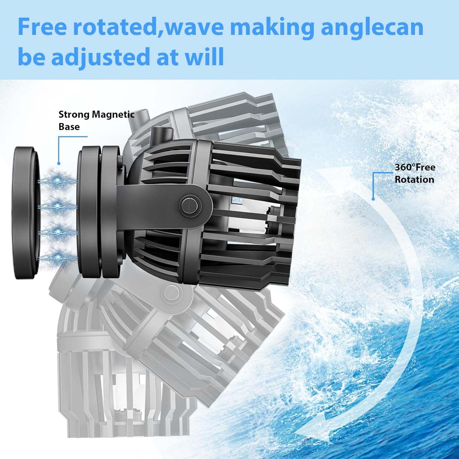 Aquarium Wave Maker Adjustable with Controller Strong Magnetic Suction Base DC Powerhead for Fresh Salty Water Saltwater Tank Aquarium Water Circulation Pump for 130-350 Gallon Fish Tanks (40W/3400GPH