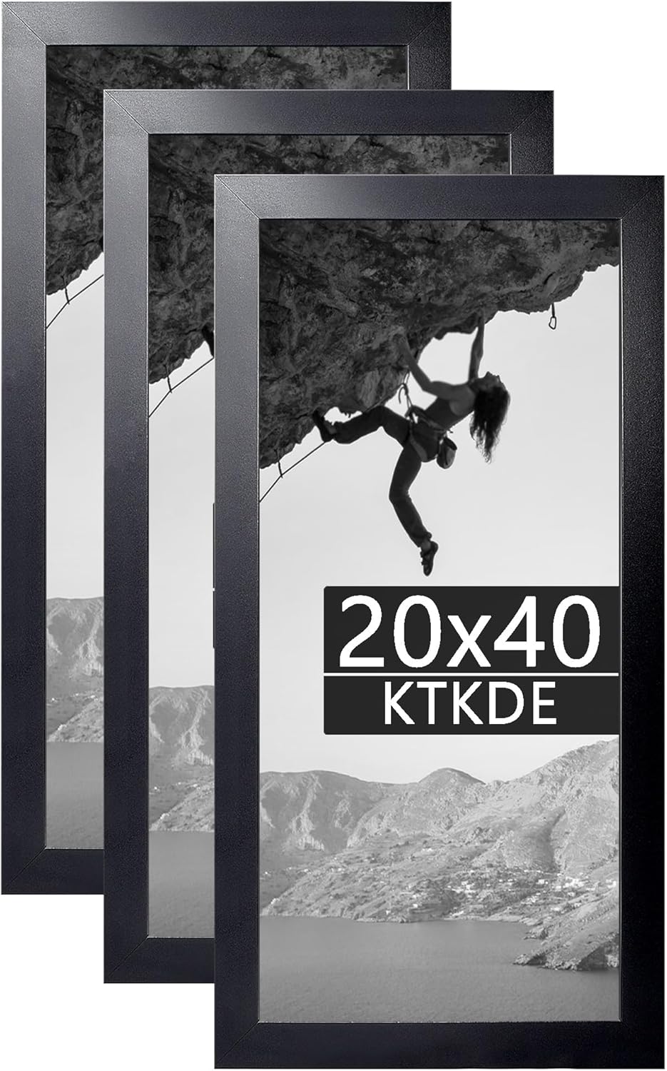 KTKDE 20x40 Poster Frame Black 3 Pack, Wooden Picture Frames with HD Plexiglass for Horizontal or Vertical Wall Mounting, Gallery Picture Frames and Art Prints Large Photo Frame