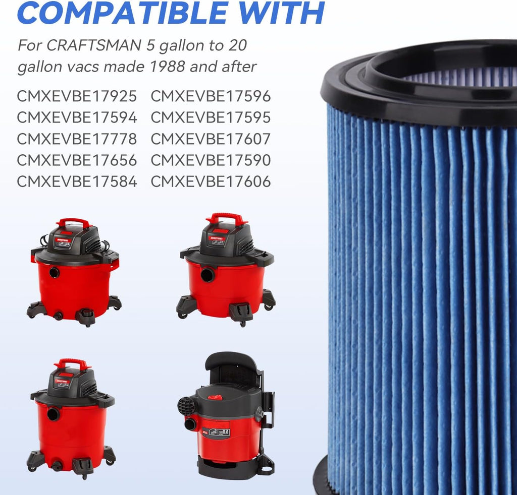 38751 Replacement Vacuum Filter Compatible with Craftsman CMXZVBE38751 Wet/Dry Vac Filter for 5 to 20 Gallon shop vacuums,Fine Dust Filter(9-38751)