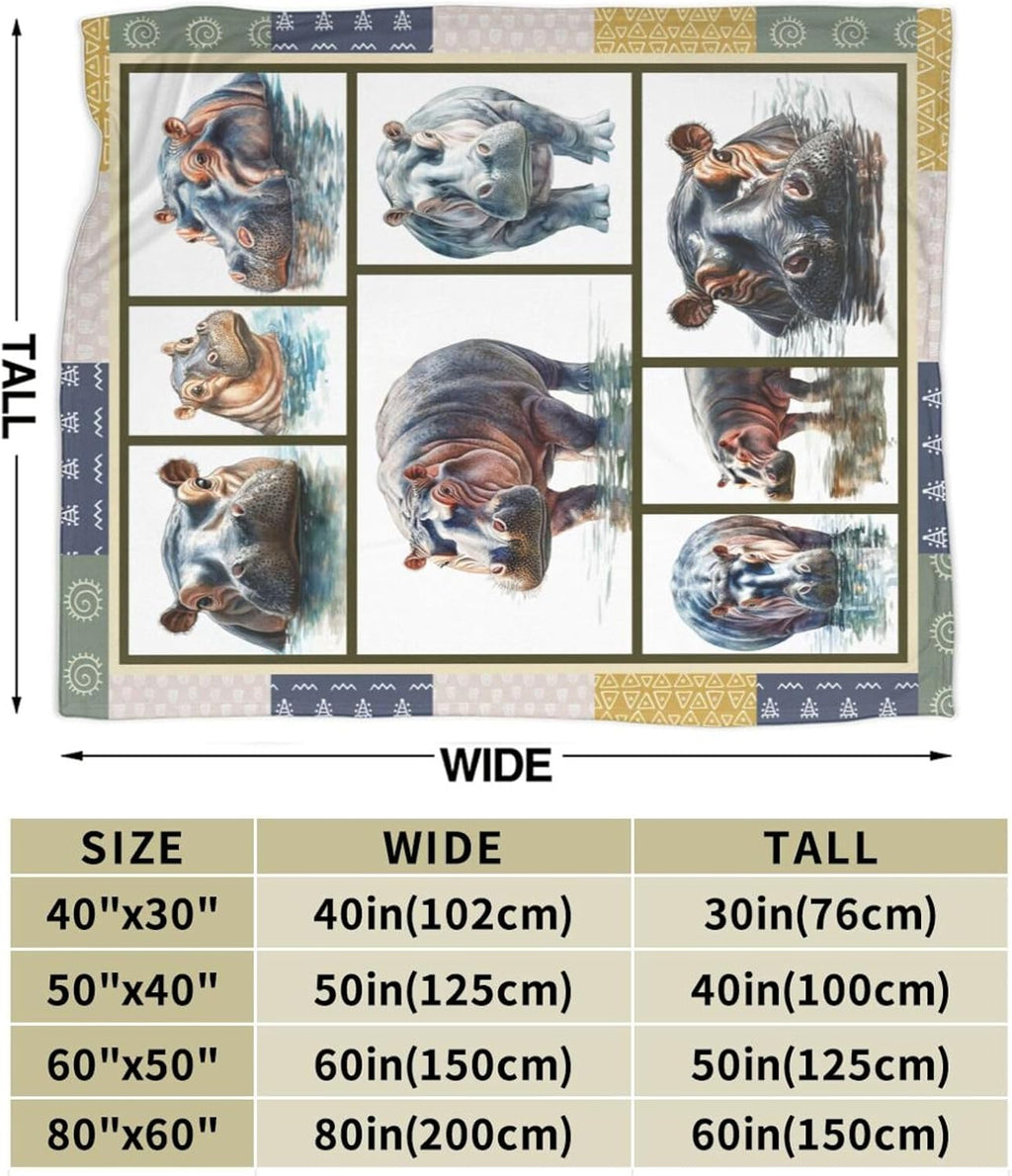 Hippo Blanket Hippos Throw Blanket Flannel Stuff Merch Cozy Decor Fleece Plush Fuzzy Warm Soft Lightweight Bedding Gifts for Lover Girls Women Men Boy Couch Sofa 60"X50"