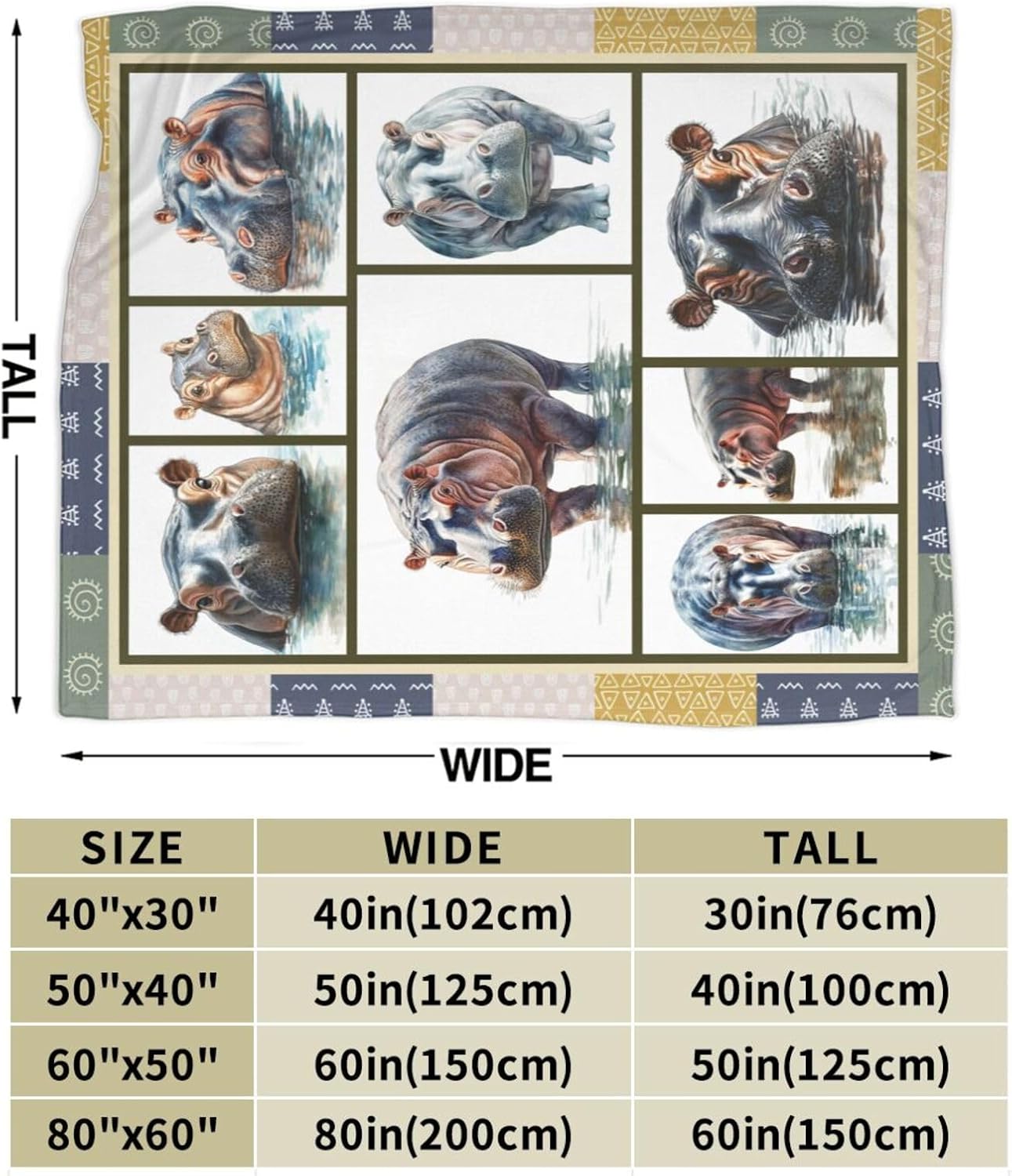 Hippo Blanket Hippos Throw Blanket Flannel Stuff Merch Cozy Decor Fleece Plush Fuzzy Warm Soft Lightweight Bedding Gifts for Lover Girls Women Men Boy Couch Sofa 80"X60"