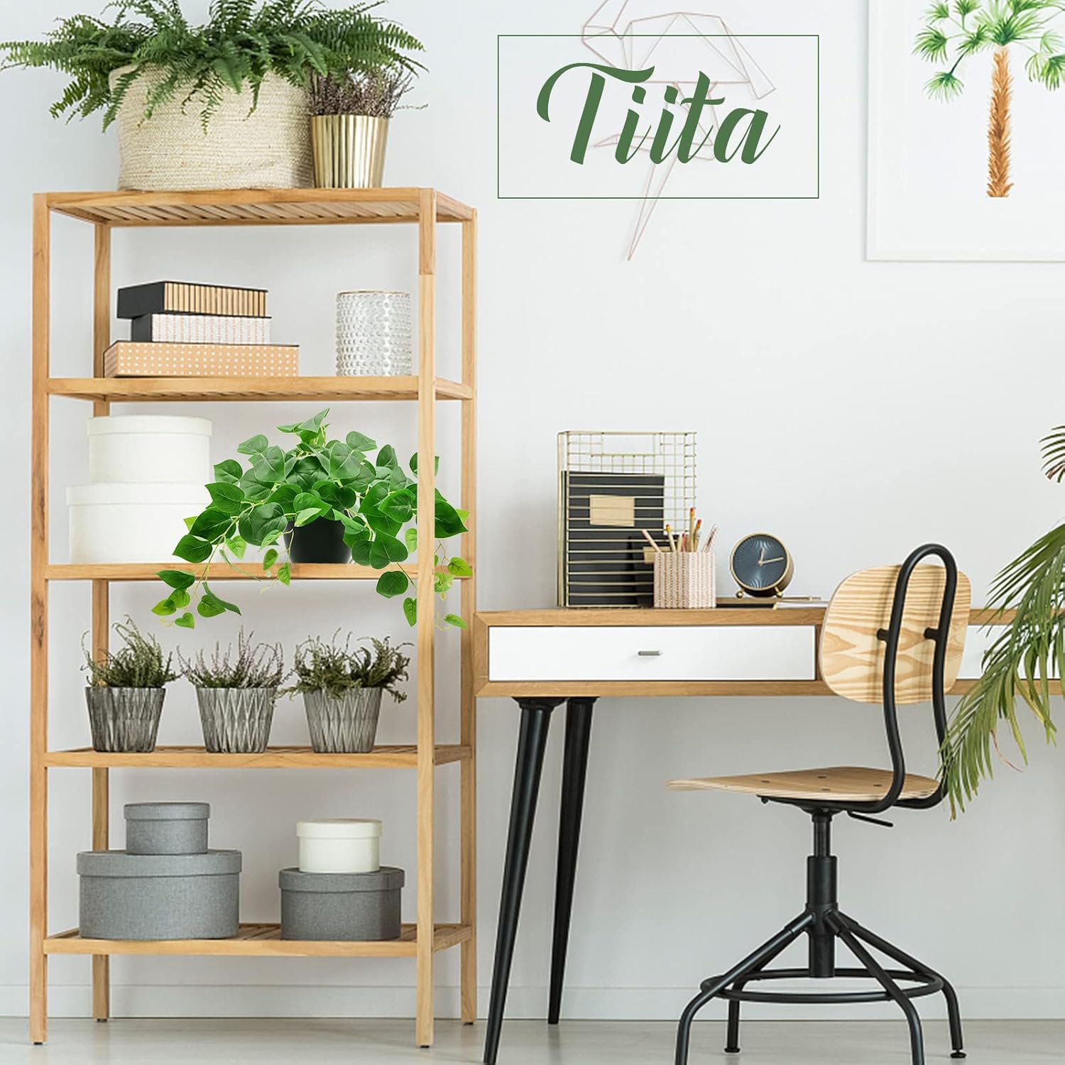 Tiita 2 Pack Fake Plants Artificial Scindapsus Aureus in Pots, Realistic Fake Greenery Potted Plants for Home Office Desk Window Sill Bathroom Bedroom Outdoor Indoor