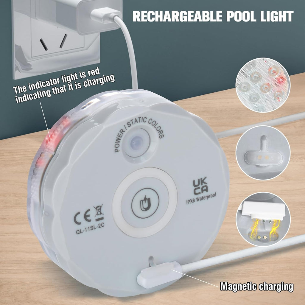 Rechargeable Submersible Pool Lights with Remote, Waterproof Underwater Charging Battery Operated Controlled 25 Color Changing LED with Magnet Floating Lights Pool Pond Decoration (4 Pack)