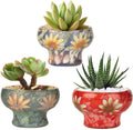 Sungmor Small Succulent Planters Set of 3, Beautiful Hand Crafted Ceramic Plant Pots Cute Cactus Pot, 4.9 Inch Flower Pots for Indoor Plants with Drainage, Desktop Windowsill Home Office Decor Pots