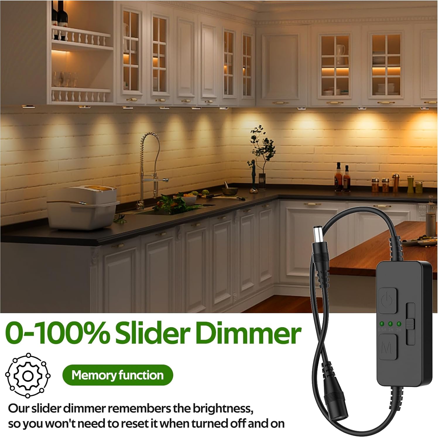 AIBOO Single Color Slider Dimmer with Timer - PWM 1pc DC 5V/12V/24V LED Controller, 36W Max, Slide Brightness Control & Auto-Off for LED Strip Lights, Closet, Counter, Aquarium Lighting (Black)
