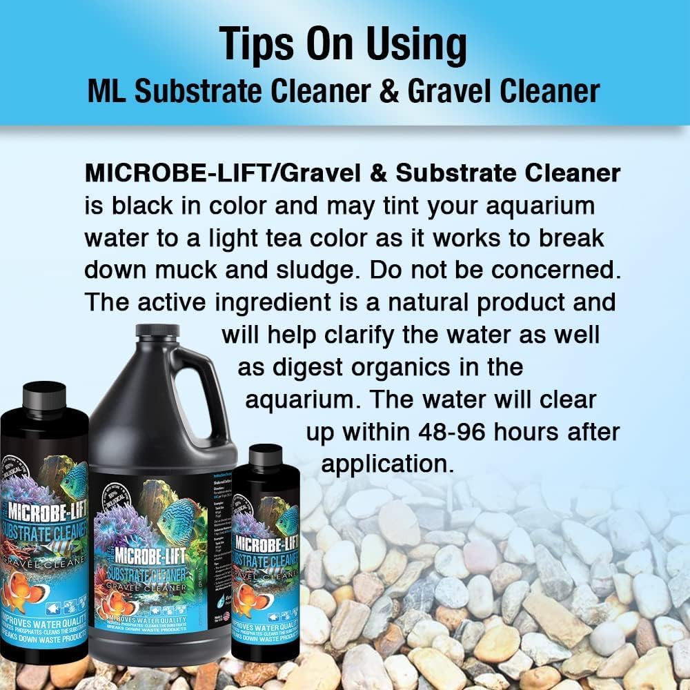 MICROBE-LIFT Gravel & Substrate Cleaner for Saltwater Aquarium and Freshwater Tanks, Tank Cleaner and Aquarium Water Conditioner, Clarifies Water, Reduces Sludge, Aquarium Supplies, 8 Ounces (GSC08)