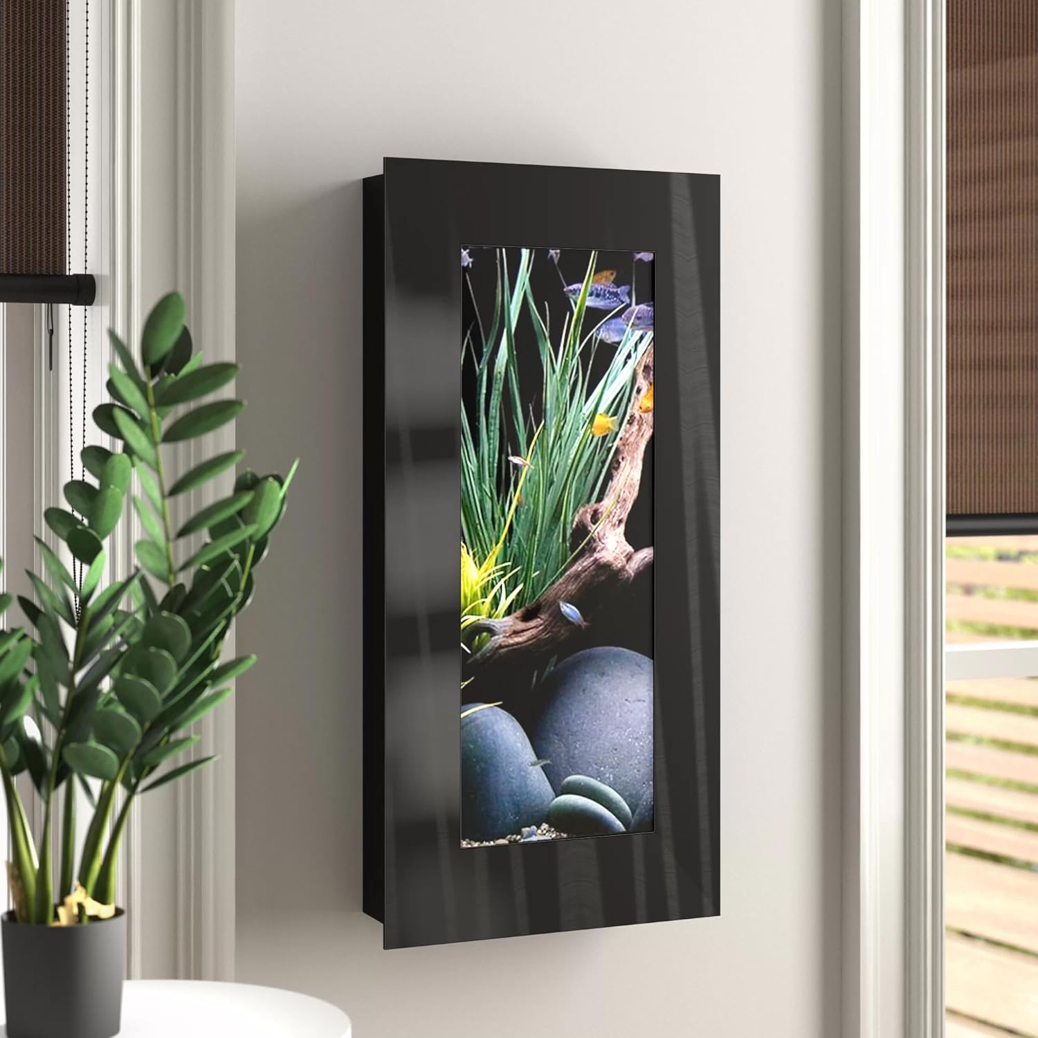 Aussie Aquariums 3.0 Wall Mounted Fish Tank Kit with LED Lighting, Built-in Filter System, Modern Space-Saving Design, Complete Accessories Set (Verticali, Black)