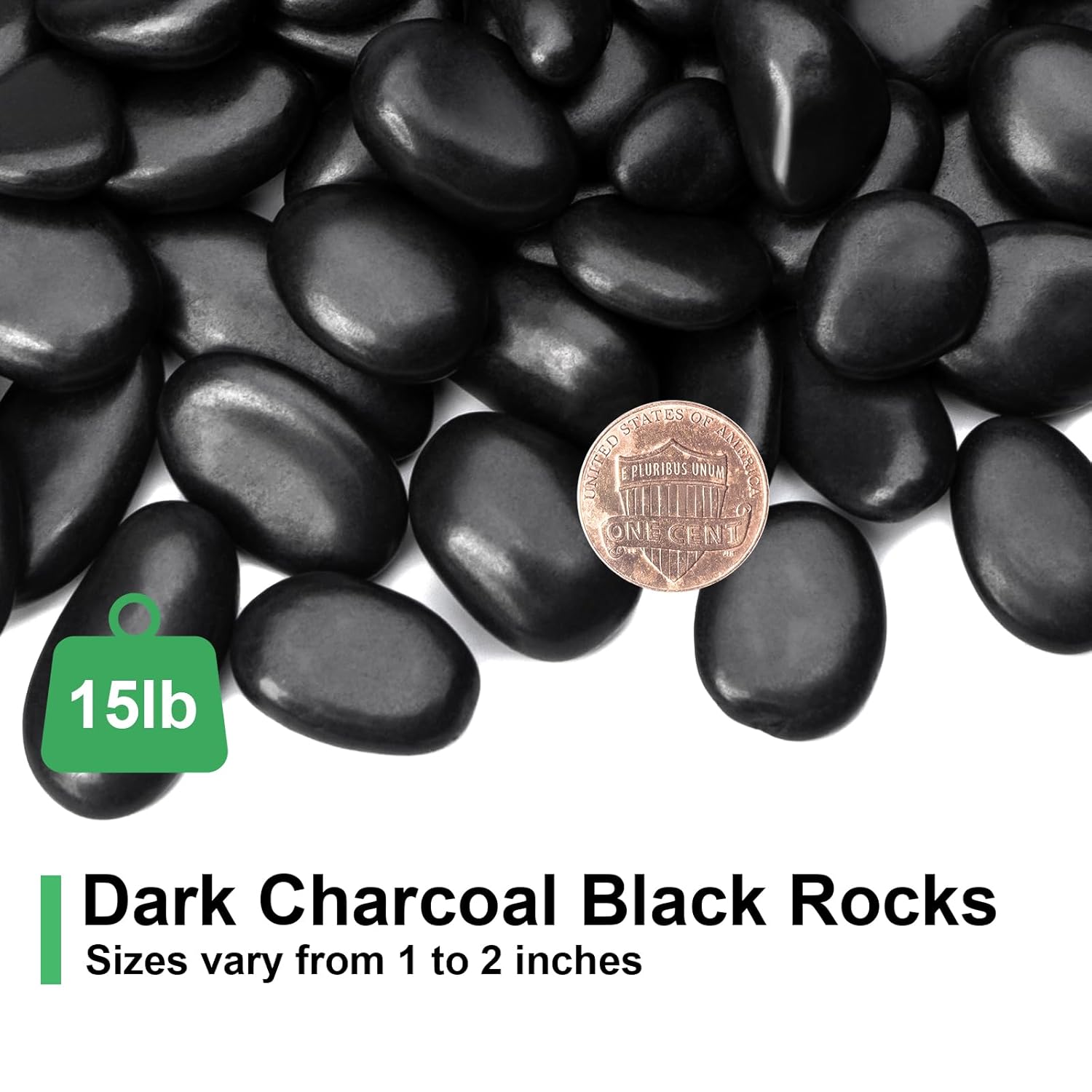 15 lbs Black Rocks for Planters, 1"-2" Decorative River Rocks for Plants, Flower Pots, Vase, Polished Garden Stones for Outdoor Landscaping, Walkways, Yard